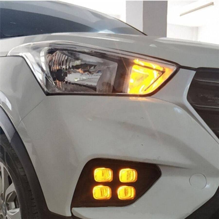 LED DRL Front Fog Light Lamp Streamer 3-Color Fit For Hyundai Ix25 2017-2019