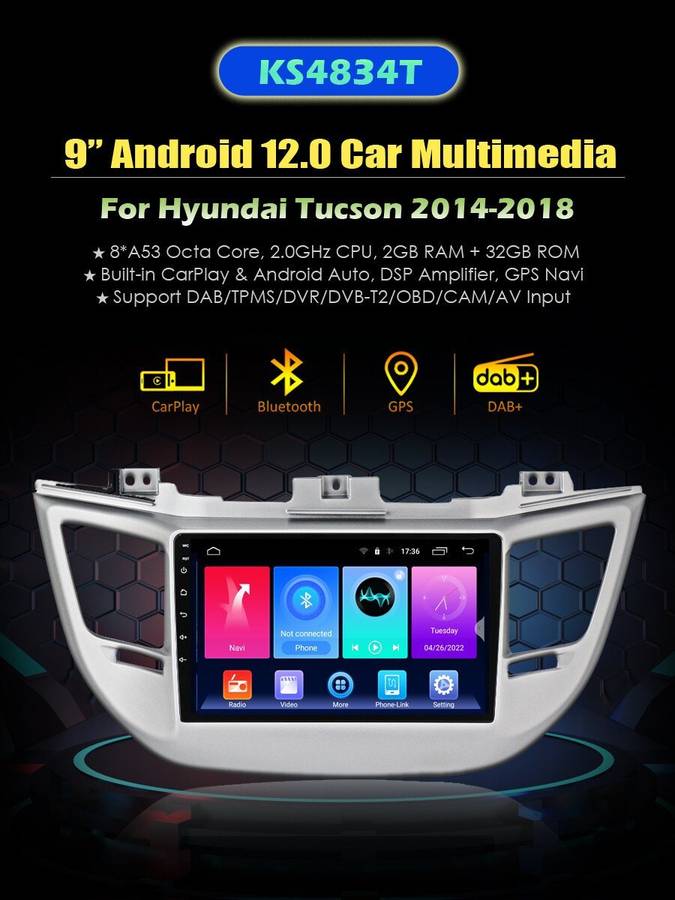Android 12 Car Radio Head Unit GPS CarPlay Sat Navi For Hyundai Tucson 2014-2018