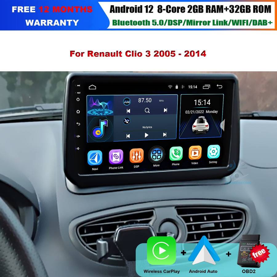 Android Auto For Renault Clio 2005-2014 DAB Car Radio Head Unit CarPlay GPS Navi
