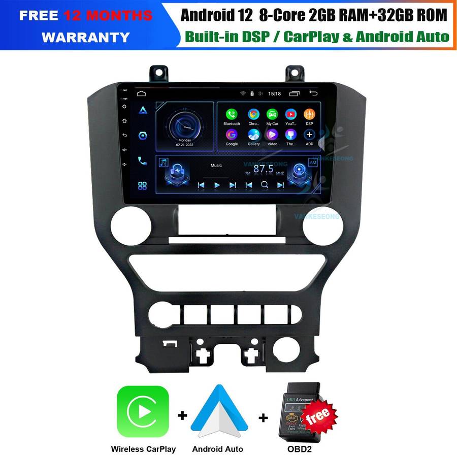 for Ford Mustang 2014-2021 Car Radio Head Unit GPS SatNav Android CarPlay Stereo