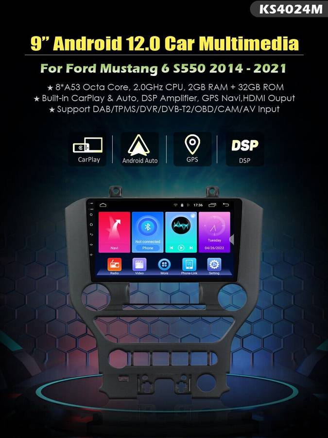for Ford Mustang 2014-2021 Car Radio Head Unit GPS SatNav Android CarPlay Stereo
