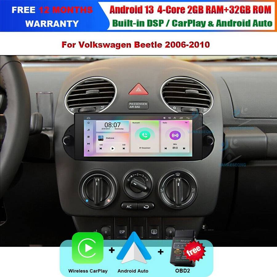 for VW Beetle 2006-2010 Car Multimedia Radio Stereo CarPlay Android13 GPS SatNav