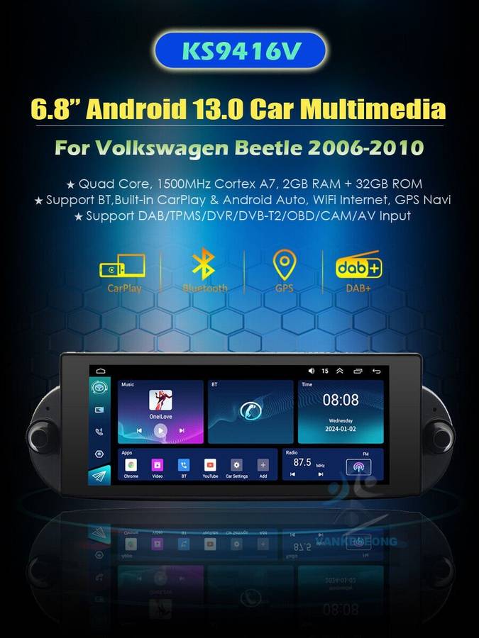 for VW Beetle 2006-2010 Car Multimedia Radio Stereo CarPlay Android13 GPS SatNav