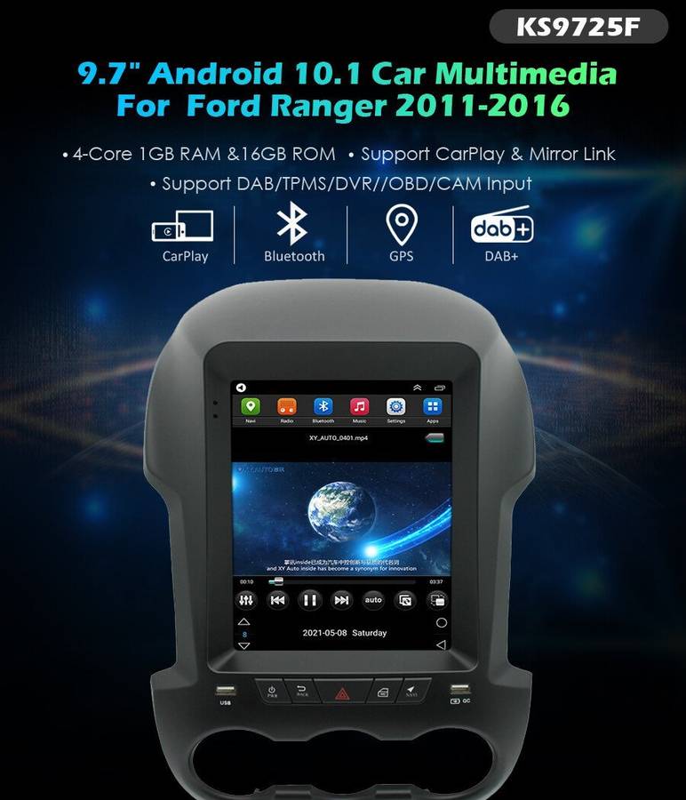 9.7" Touch Screen Andrid 11 BT Car Stereo GPS Sat Nav For Ford Ranger 2011-2016