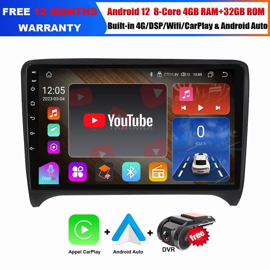 9"Android 12 GPS Sat Nav For Audi TT 2006-2014 Car Stereo DAB+Radio CarPlay 32GB