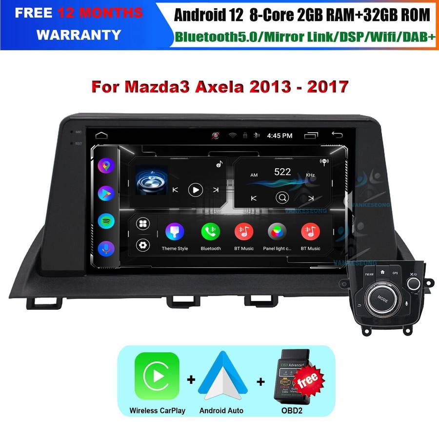 9" CarPlay Head Unit Android For Mazda 3 Axela 2013-2017 GPS Sat Nav DAB+ Radio