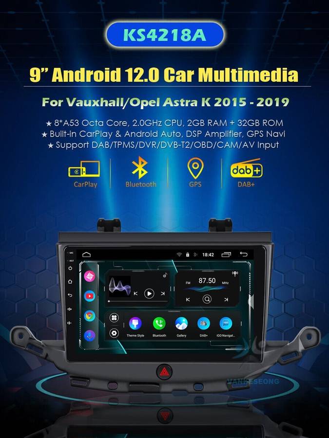 For Vauxhall Astra K 2015-2019 CarPlay Android Auto DAB Radio Stereo GPS Sat Nav