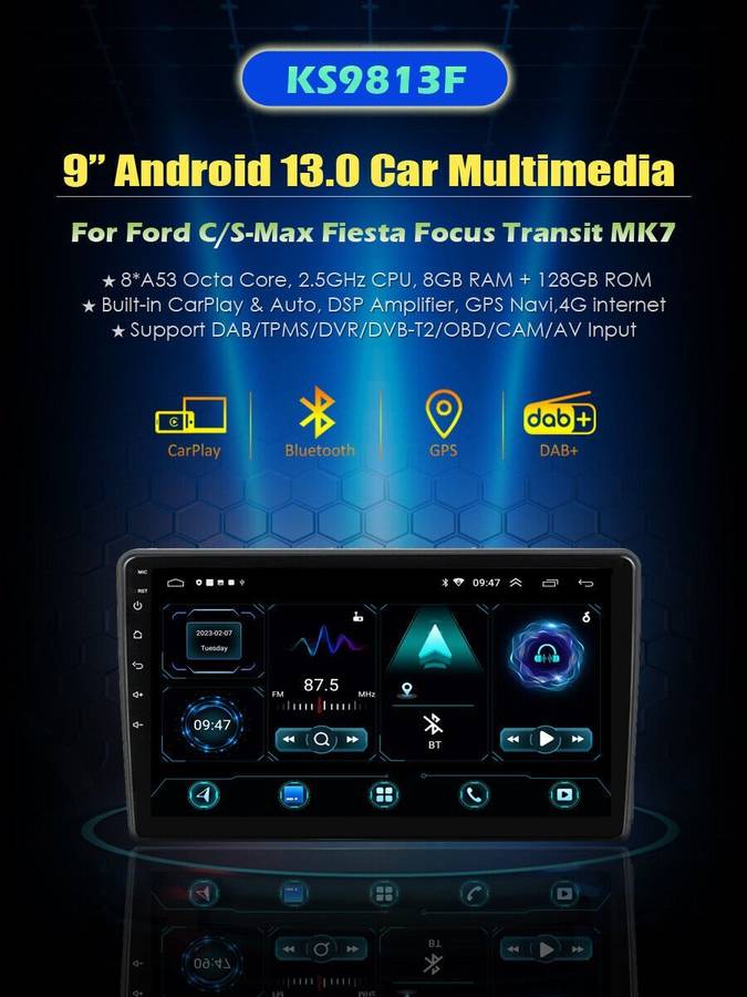 DAB+ Android Auto Radio For Ford Transit Mk7 Wireless CarPlay GPS Stereo Sat Nav