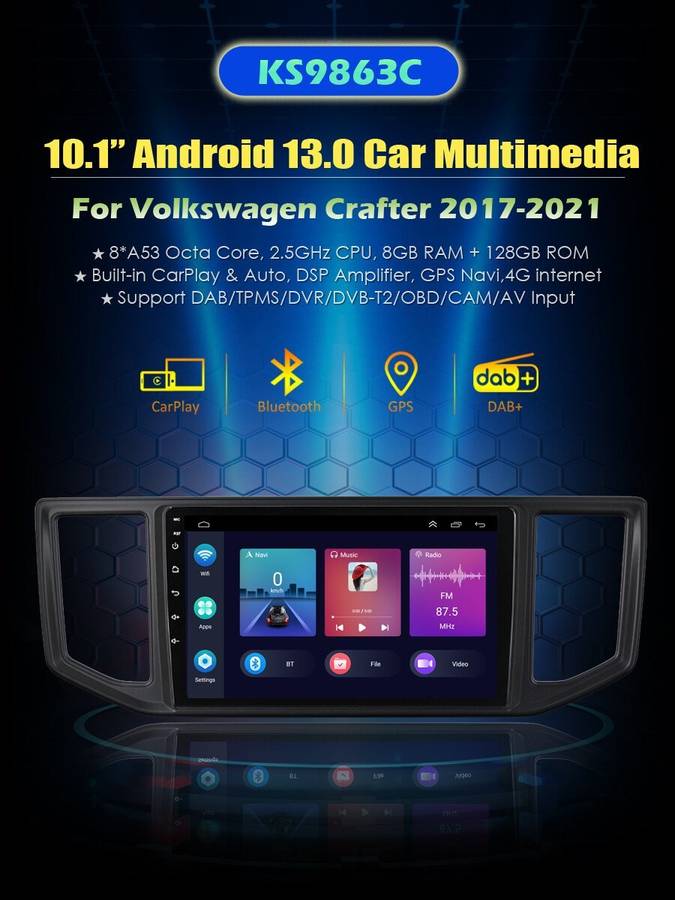 8+128GB Android Auto CarPlay For VW Crafter MK2 Car Radio GPS Sat Nav Head Unit