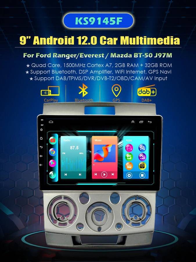 For Ford Ranger 2006-2011 Car Stereo Android 12 9"DAB+Radio GPS Head Unit SatNav