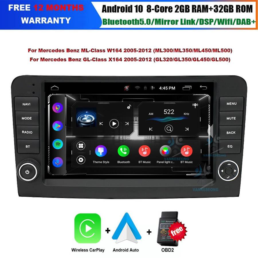 9"Head Unit CarPlay Radio For Mercedes ML M-Class W164 Android Stereo GPS SatNav
