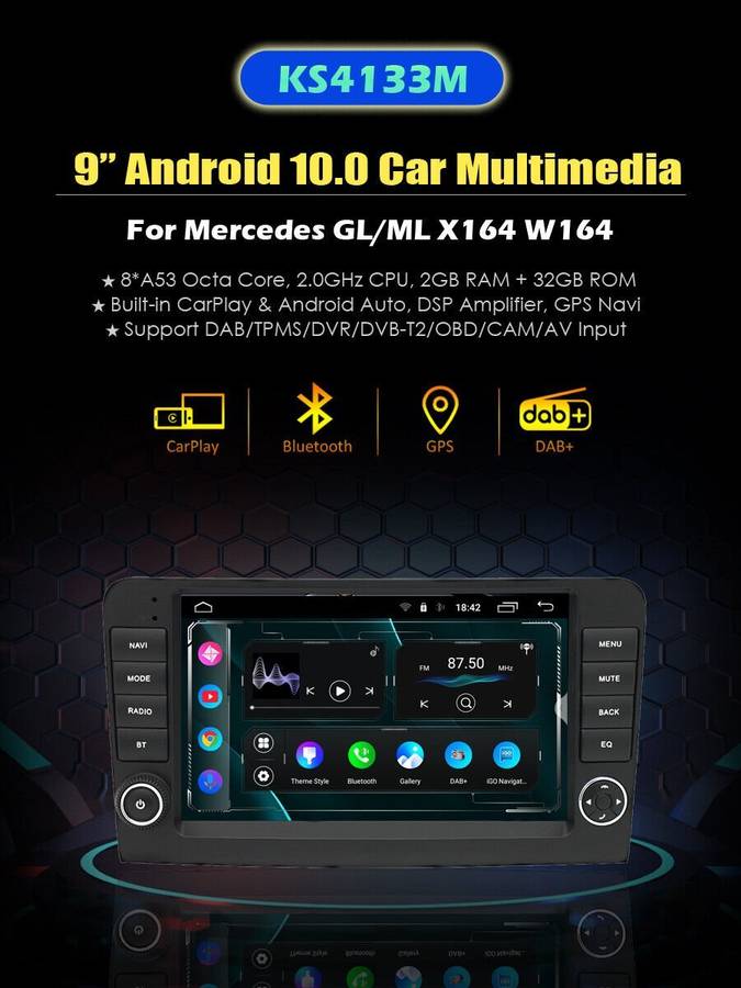 9"Head Unit CarPlay Radio For Mercedes ML M-Class W164 Android Stereo GPS SatNav