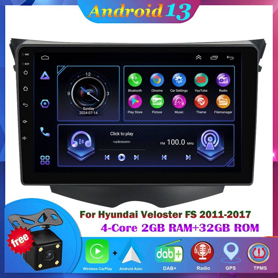 For Hyundai Veloster FS 2011-2017 Car Stereo GPS Navi Android Auto CarPlay Radio