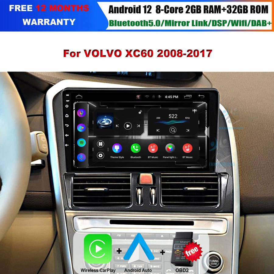 9" Android Autoradio DAB+ CarPlay GPS Navigation BT DSP For Volvo XC60 2008-2017
