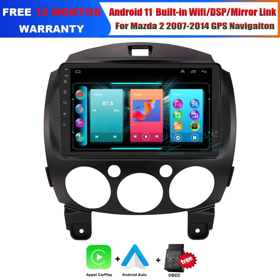 For Mazda 2 2007-2013 9" Android 11 Car Radio Stereo GPS SAT Nav WiFi BT USB+OBD