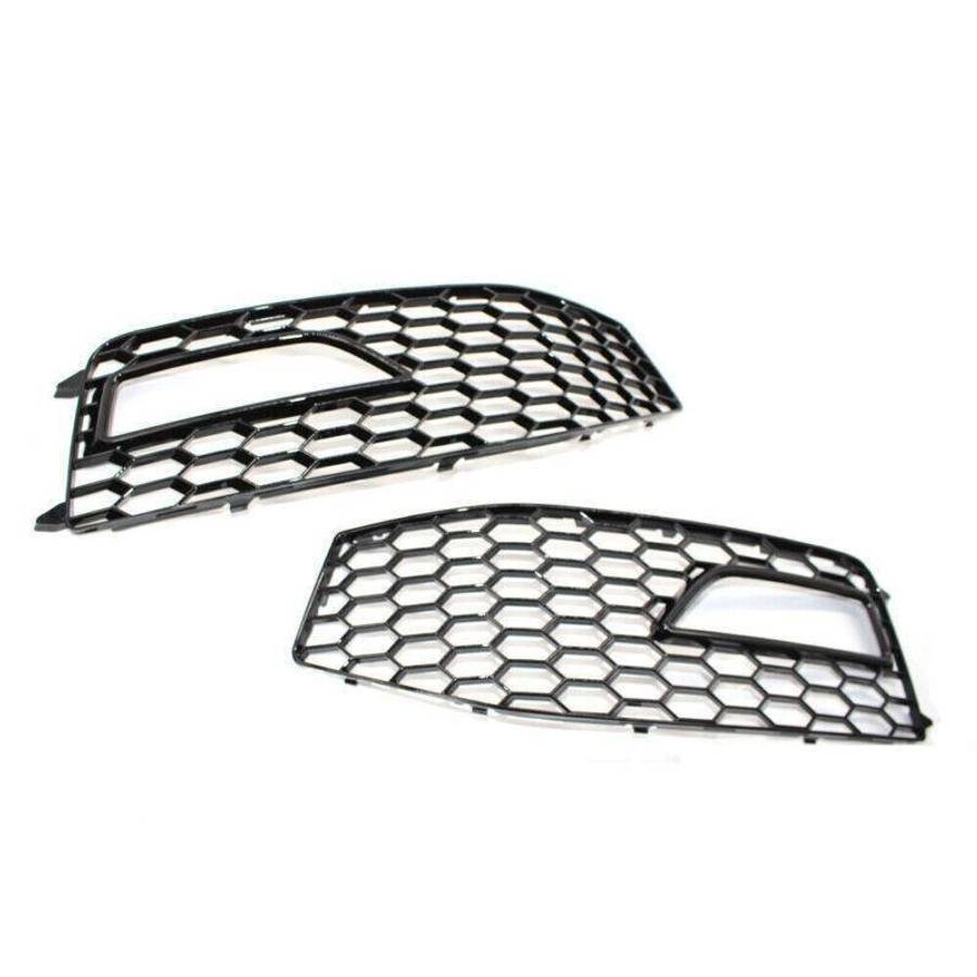 Shiny Black Front Bumper Fog Lights Grilles For Audi A4 S-Line S4 B8.5 13 - 15
