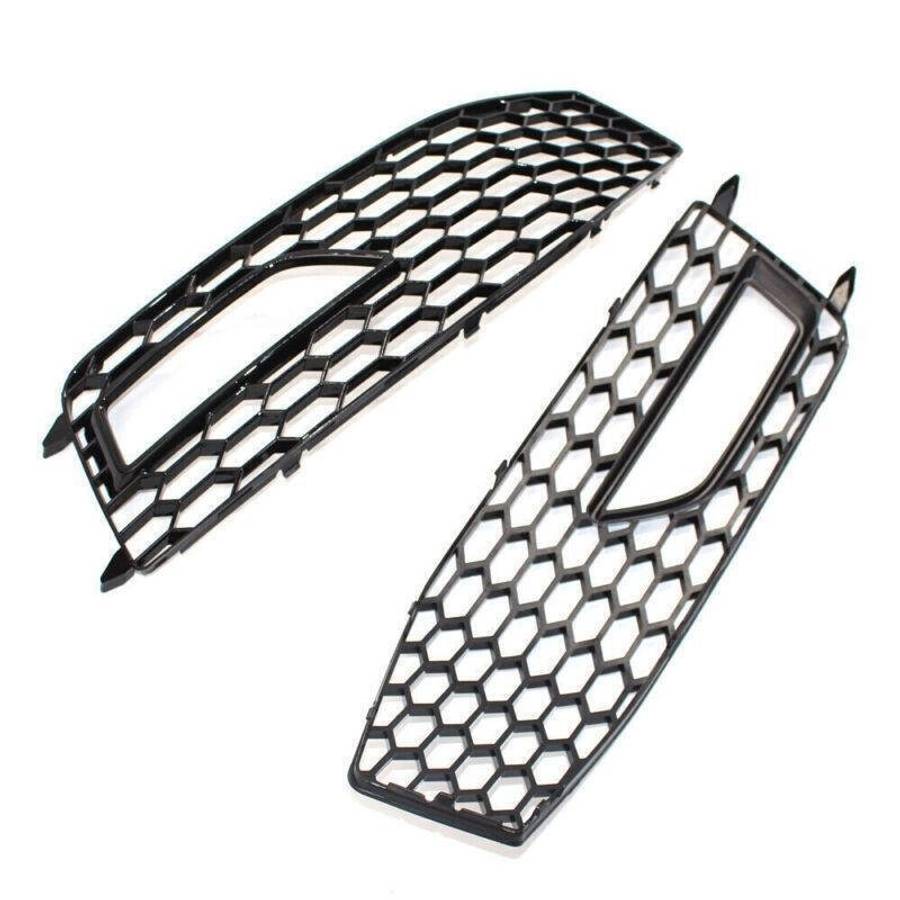 Shiny Black Front Bumper Fog Lights Grilles For Audi A4 S-Line S4 B8.5 13 - 15