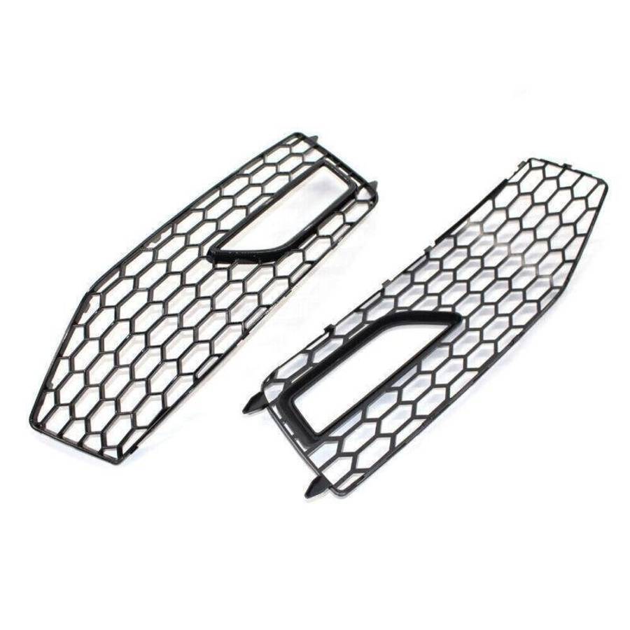 Shiny Black Front Bumper Fog Lights Grilles For Audi A4 S-Line S4 B8.5 13 - 15