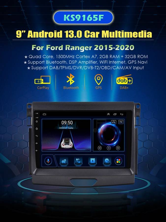 For Ford Ranger 2015-2020 Android Car Radio Bluetooth Multimedia GPS Sat Nav+DVR