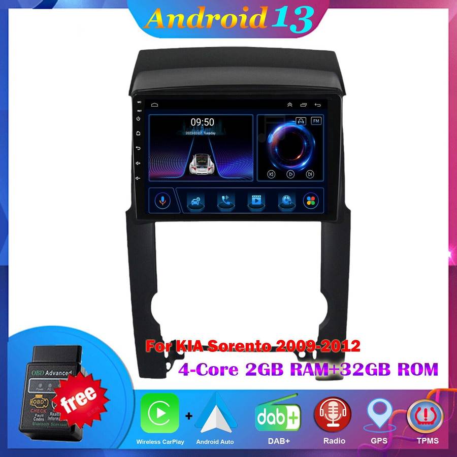 9"For Kia Sorento 2 2009-2012 Android Auto Radio Navigation GPS BT DAB+