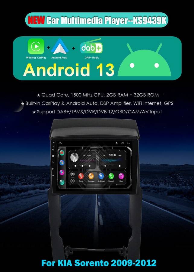 9"For Kia Sorento 2 2009-2012 Android Auto Radio Navigation GPS BT DAB+