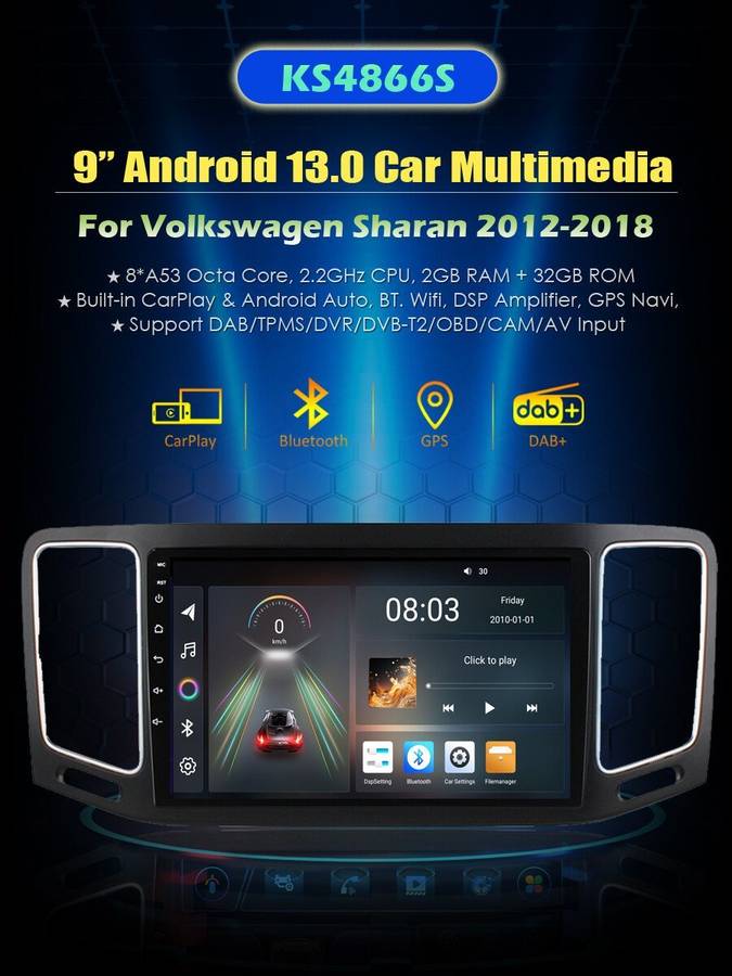 For VW Sharan 2012-2018 CarPlay+Android Auto 8-Core DAB Radio GPS Head Unit 64GB