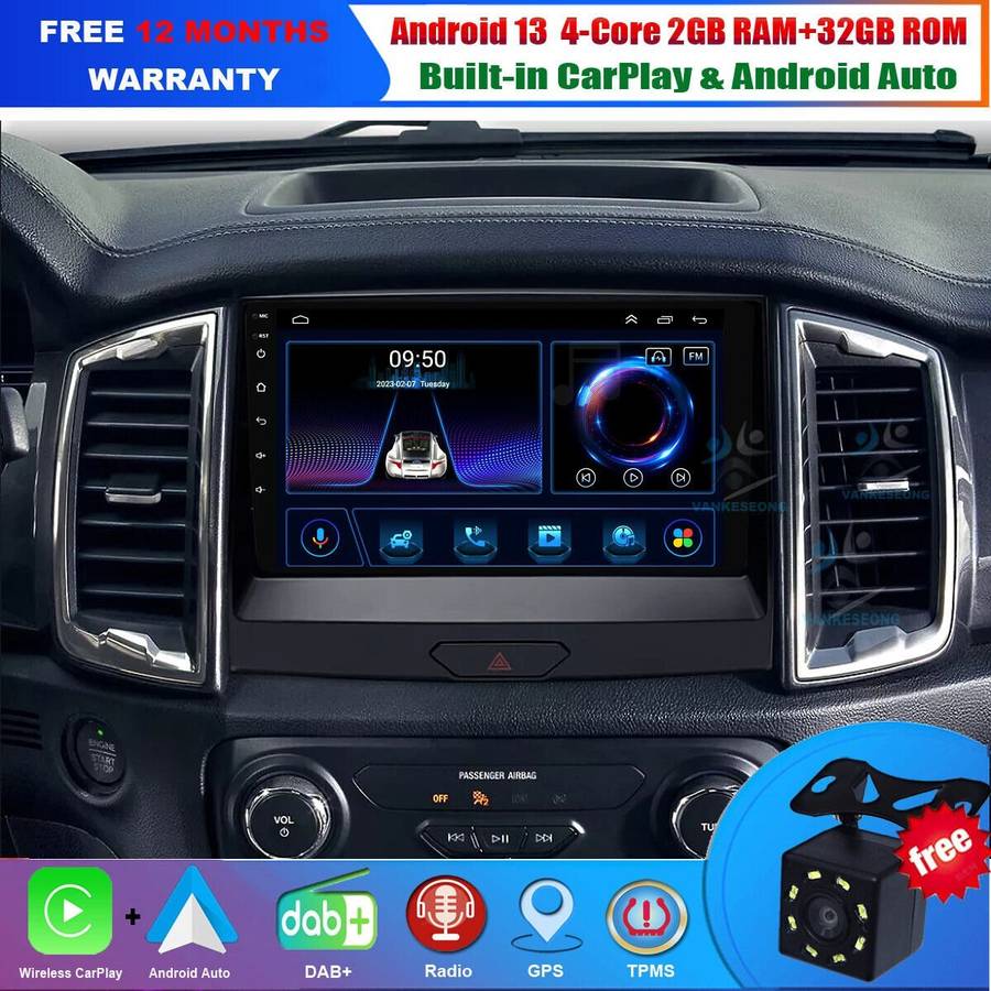 For Ford Ranger 2015-2020 Android Auto Radio GPS Navigation BT DAB+CarPlay Wifi