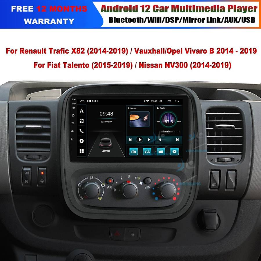 9" Android 12 Autoradio For Renault Trafic X82 2014-2019 Navigation GPS BT DAB+