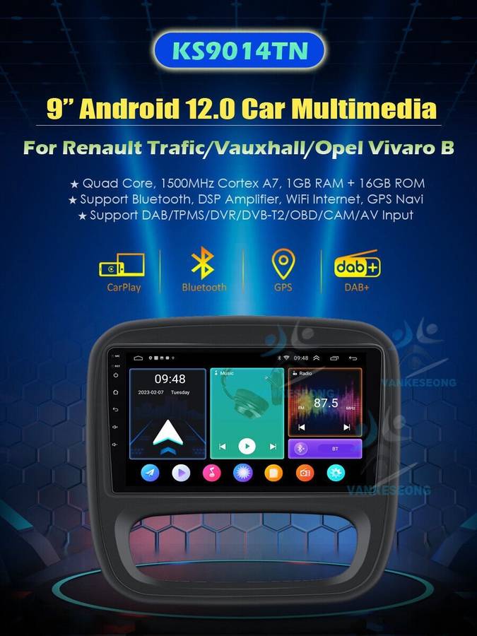 9" Android 12 Autoradio For Renault Trafic X82 2014-2019 Navigation GPS BT DAB+