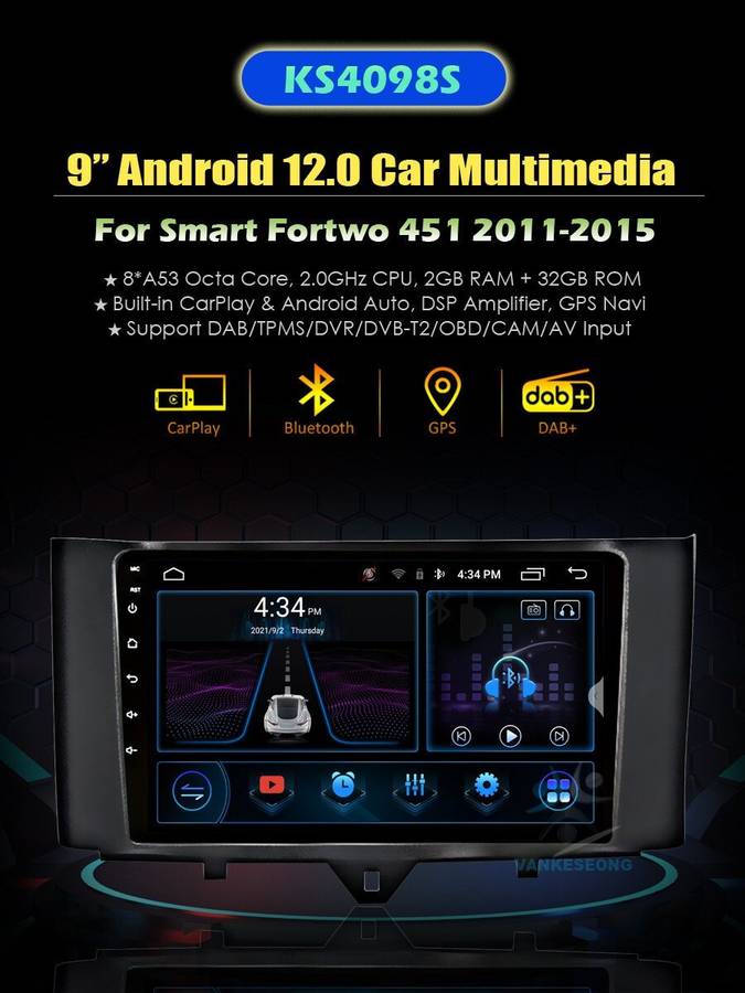 Android Auto Car Radio for Mercedes Smart Fortwo 451 2011-2015 CarPlay Head Unit