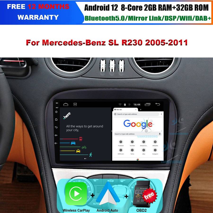 DAB+ Android Autoradio For Mercedes SL R230 2005-2011 BT CarPlay GPS Navigation