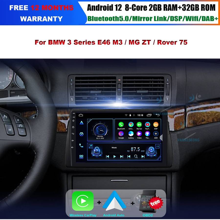 Android Auto for BMW 3er E46 M3 318 320 DAB+ Car Radio Head Unit GPS SatNav Wifi