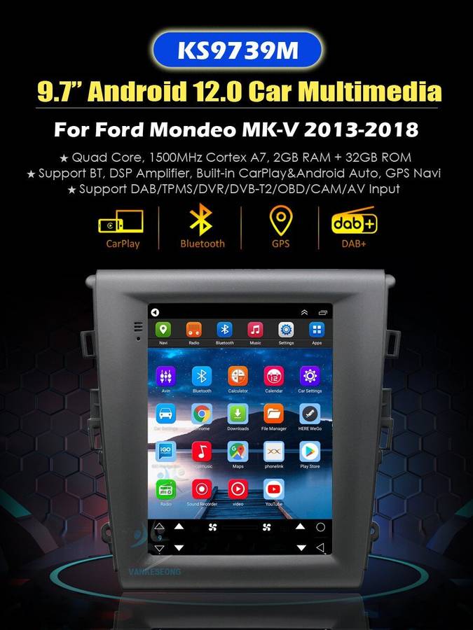 9.7" Android Auto CarPlay Autoradio Navigation GPS For Ford Mondeo V 2013-2018