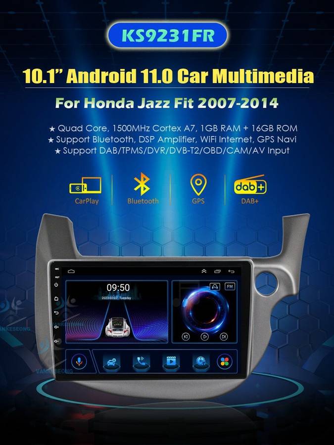 For Honda Jazz 2007-2014 10.1" Car Radio Head Unit Sat Navi Wifi Android 11 GPS