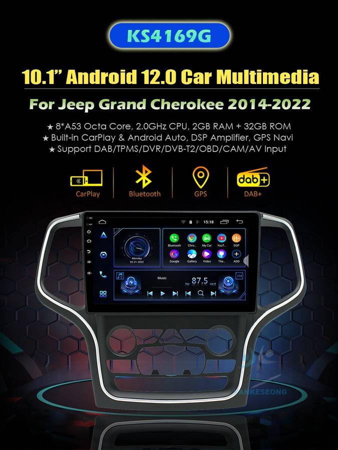 10.1" CarPlay Android GPS Navigation For Jeep Grand Cherokee 2013-2020 Autoradio