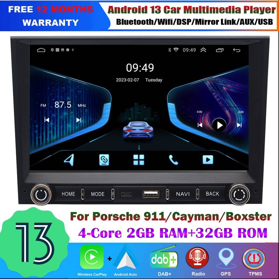 Android Auto Radio GPS Navigation For Porsche 911 997 2005-2008 Schwarz