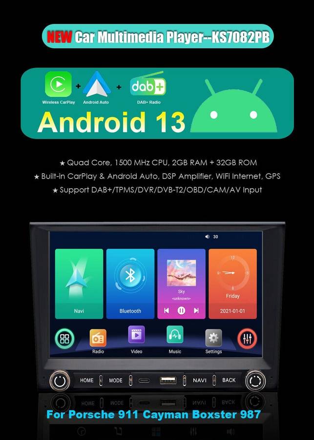 Android Auto Radio GPS Navigation For Porsche 911 997 2005-2008 Schwarz