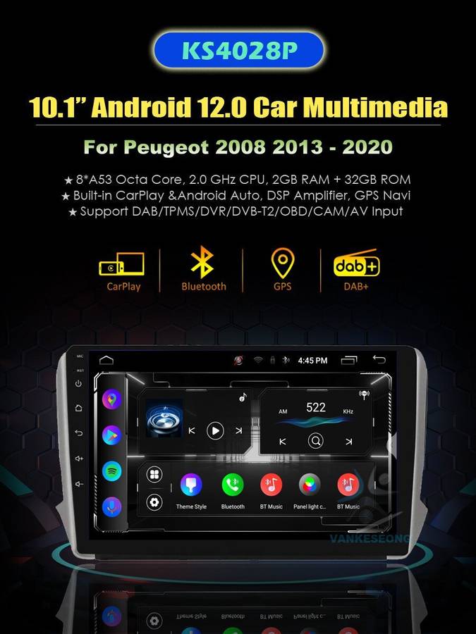 Android Auto Car Radio Stereo GPS Sat Nav for Peugeot 2008 2013-2020 Head Unit