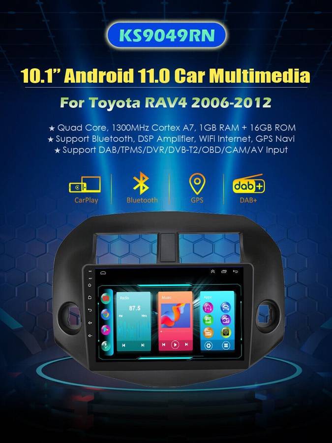 Android 11 Autoradio GPS Sat Nav SWC DAB+ WIFI USB For Toyota RAV4 MK3 2006-2012
