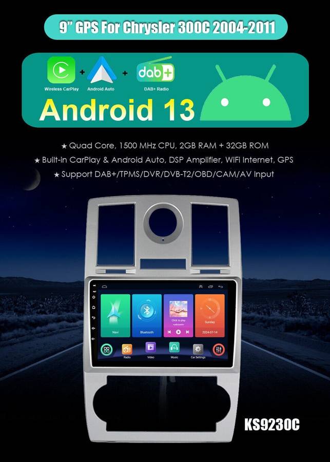For Chrysler 300C 2004-2011 FM Radio Head Unit GPS Sat Nav CarPlay Android13+Cam