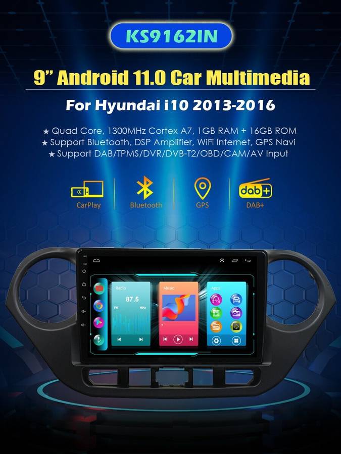 DVR+9"Android 12 DAB+Radio Stereo For Hyundai i10 2013-2016 GPS SatNav Bluetooth