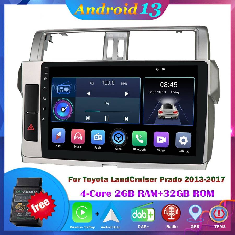 For Toyota Land Cruiser Prado DAB+ Autoradio Navigation BT Android Auto