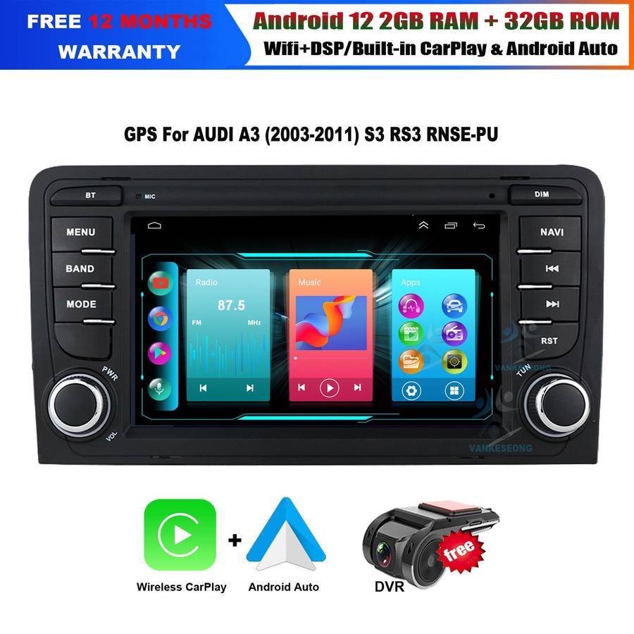 7" CarPlay Wifi Autoradio Bluetooth DAB+ GPS Navi For Audi A3 S3 RS3 2003-2012