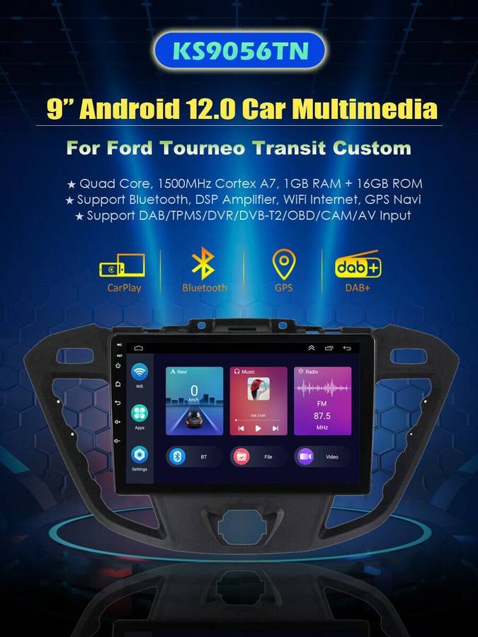9" DVR+Android 12 GPS Navigation DAB Autoradio For Ford Transit Custom 2013-2018