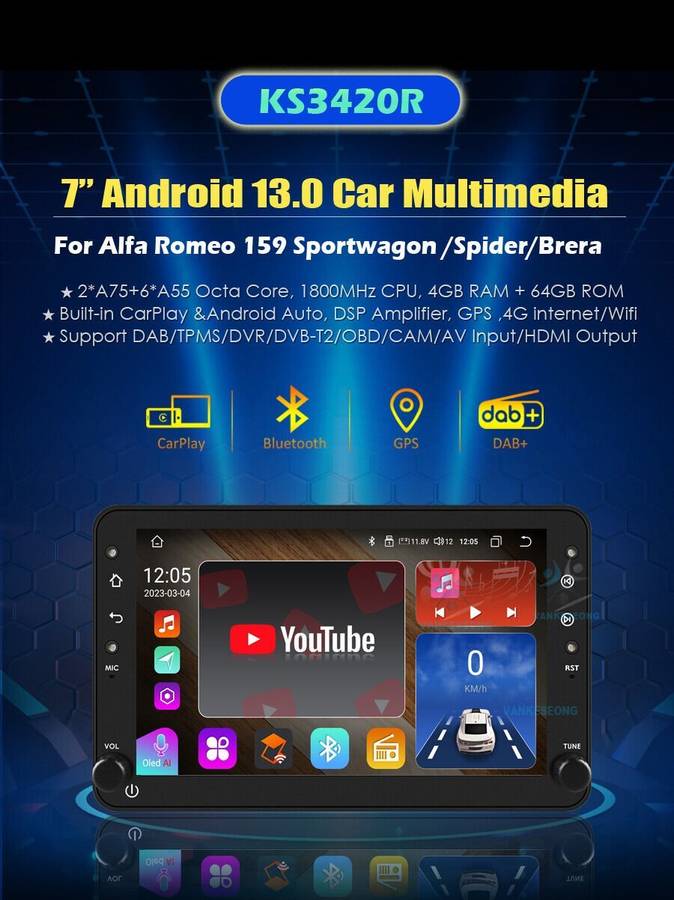 Android 13 Autoradio For Alfa Romeo Spider 159 Brera 939 DAB+GPS Navigation 64GB