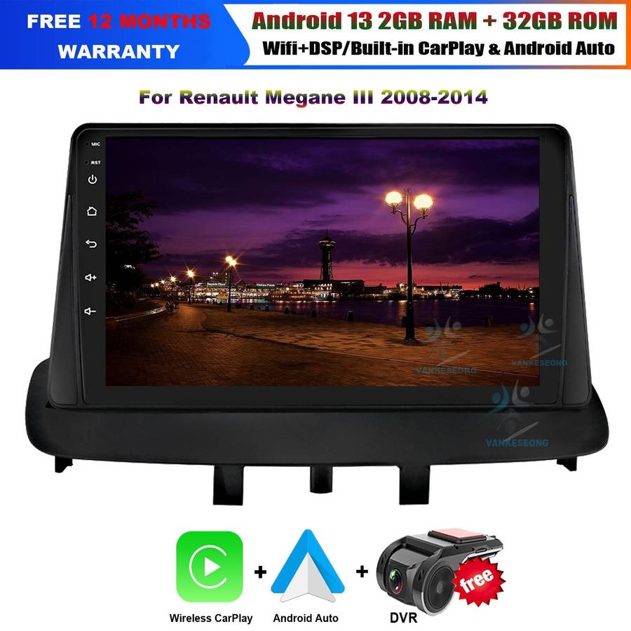 Android 13 DAB+ Autoradio GPS BT CarPlay Sat Nav For Renault Megane 3 2008-2014