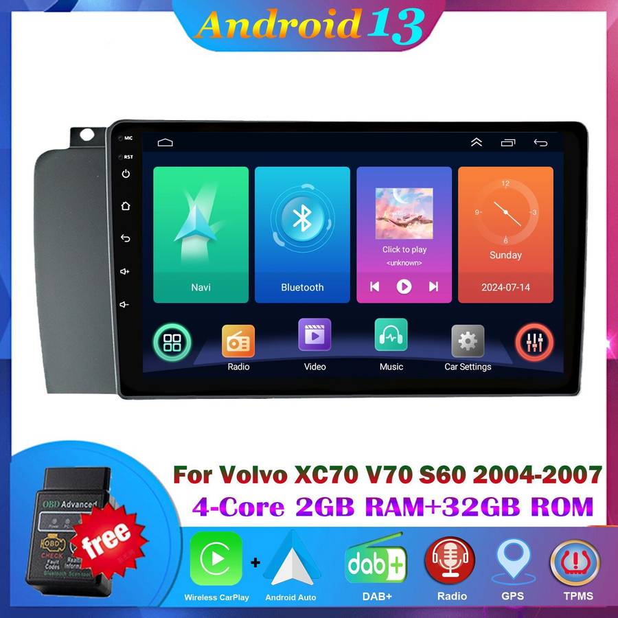 For Volvo XC70 V70 S60 2004-2007 Android Auto Radio Navigation BT DAB+