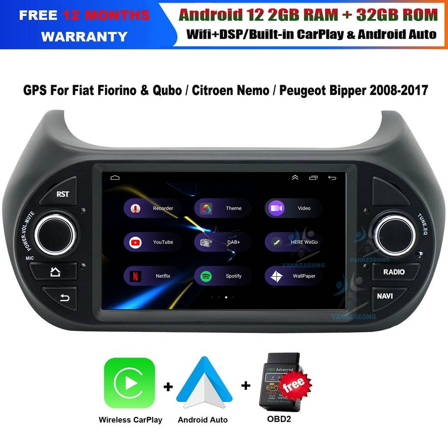 Android CarPlay Touchscreen Autoradio GPS SatNav For Fiat Fiorino Qubo 2008-2017