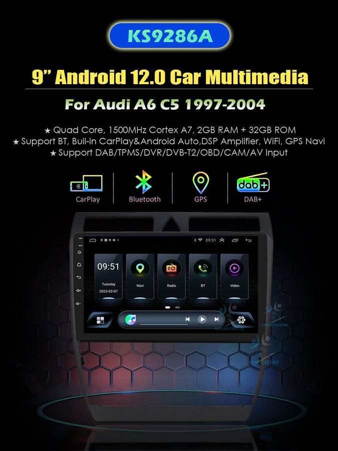 For 1997-2004 Audi A6 C5 S6 RS6 CarPlay Autoradio Android13 Touchscreen GPS Navi