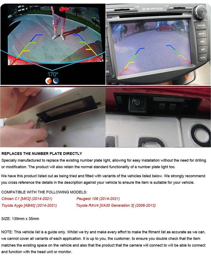 HD Auto Rear View Camera For Toyota RAV4 XA30 Aygo AB40 CCD